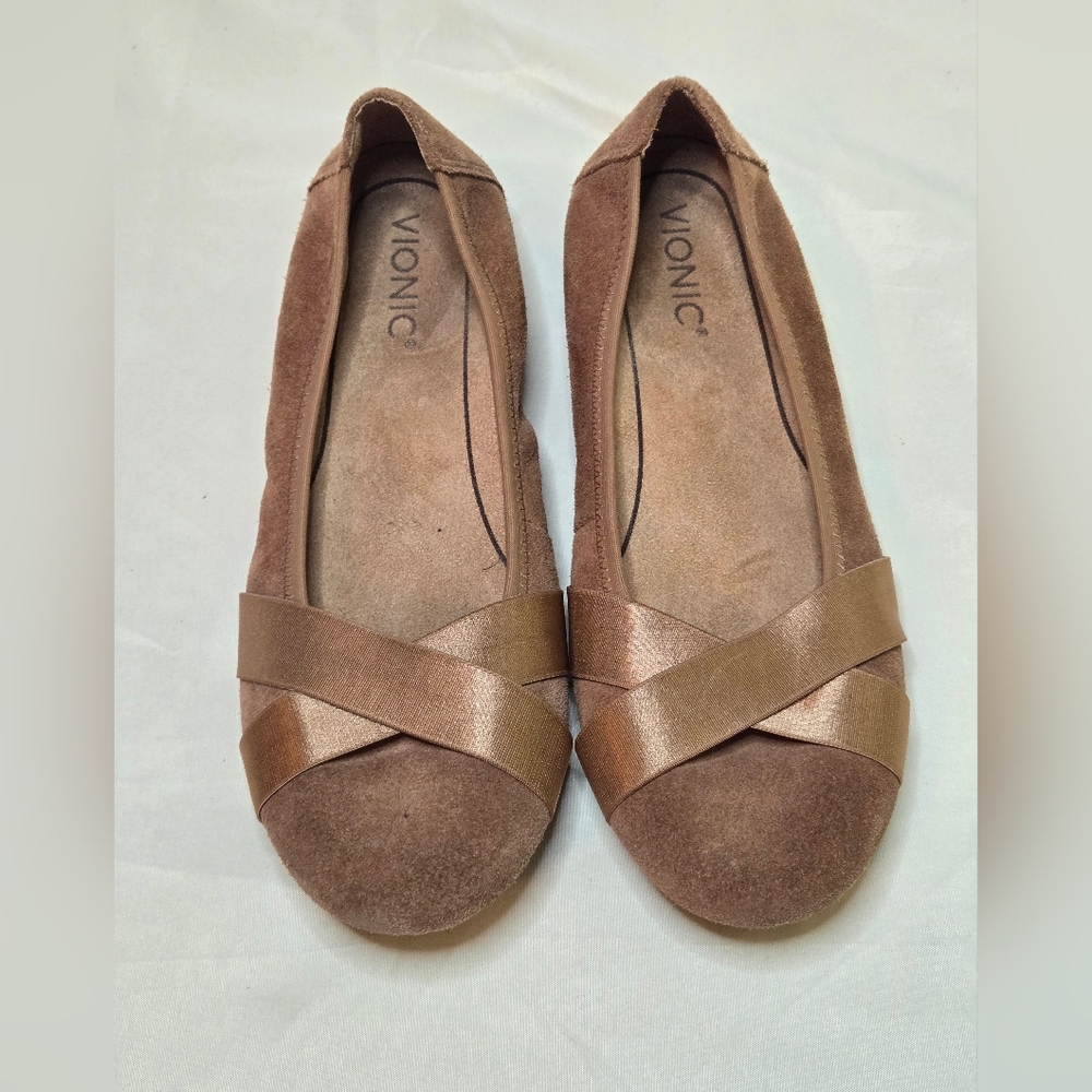 Vionic Maria Women's Ballet Flat Shoe Size 7.5 Suede Brown Comfort